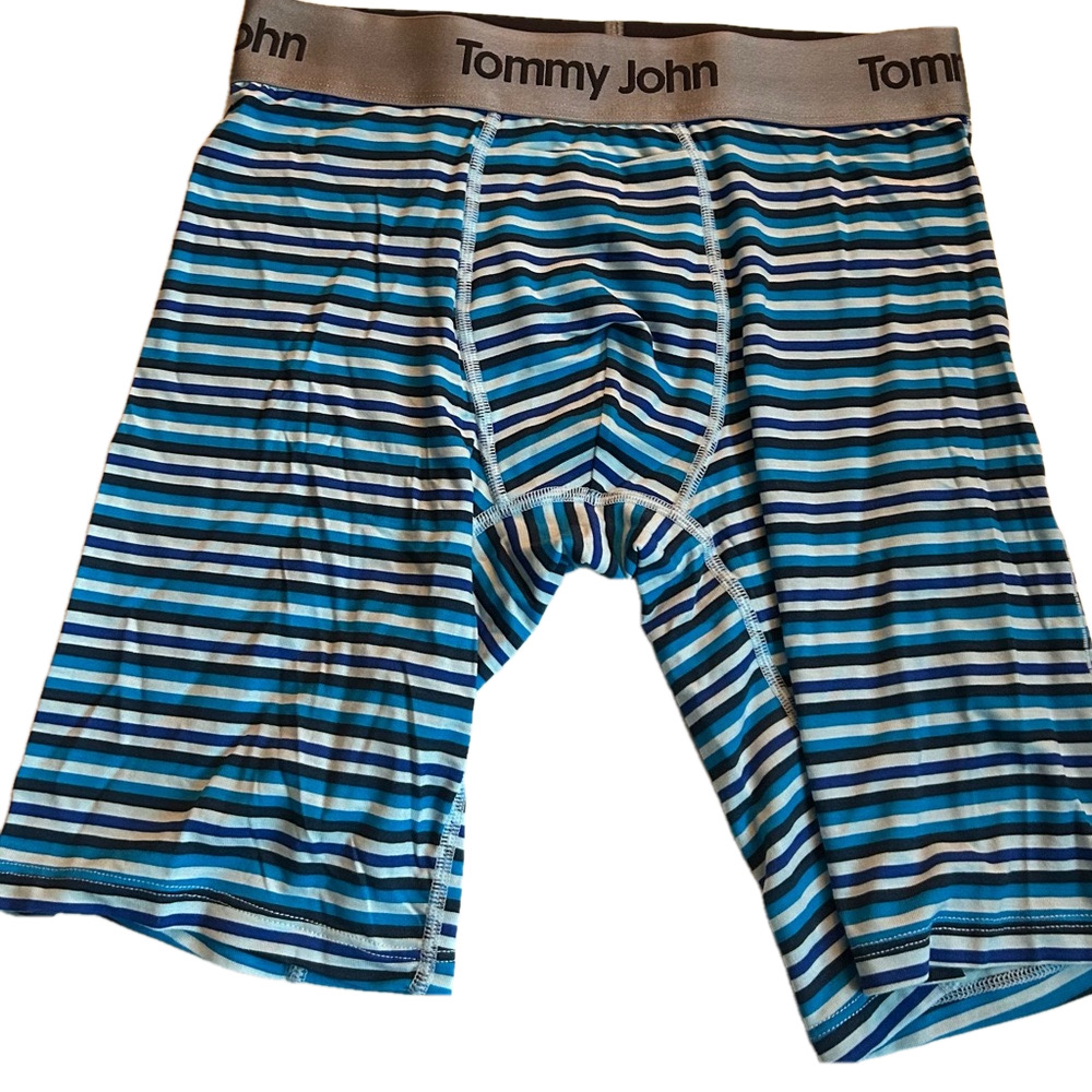 Tommy John Second Skin Boxer Briefs Crystal Blue Globe Stripes Small NWT